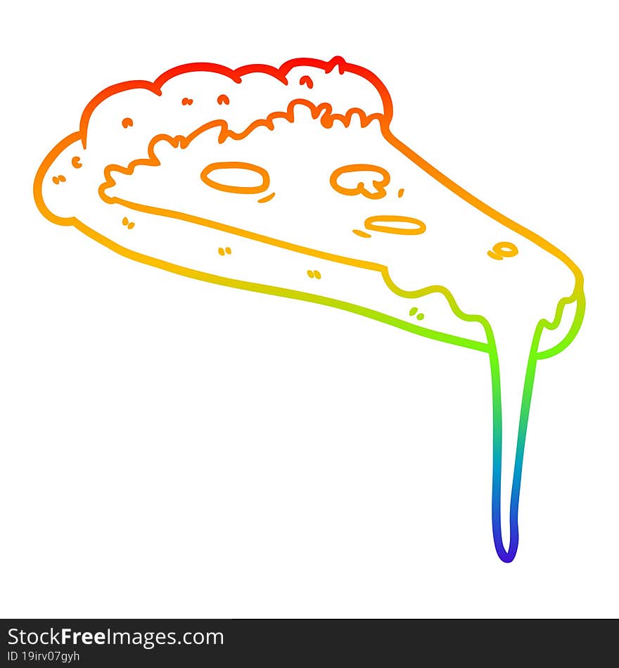 rainbow gradient line drawing cartoon slice of pizza