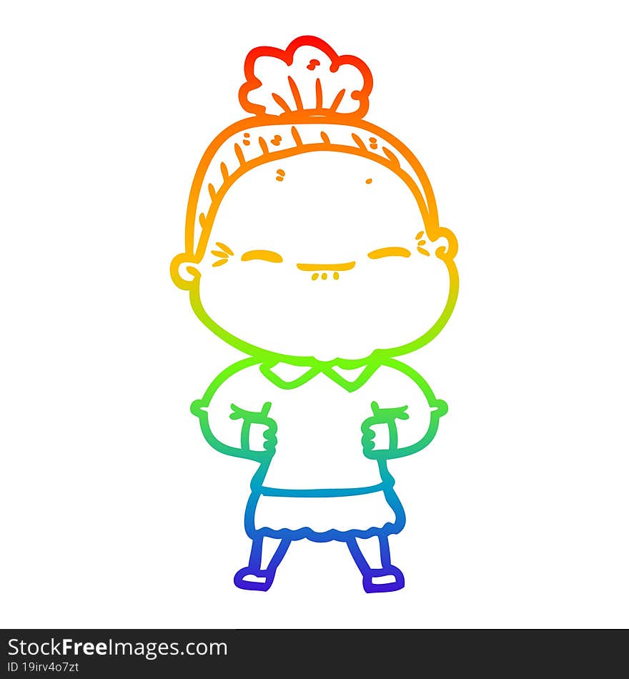 rainbow gradient line drawing cartoon peaceful old woman