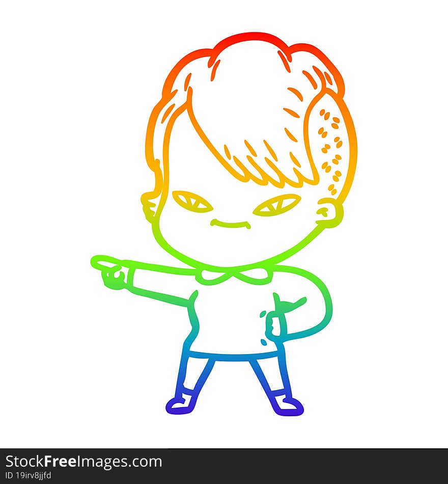 rainbow gradient line drawing cute cartoon girl with hipster haircut