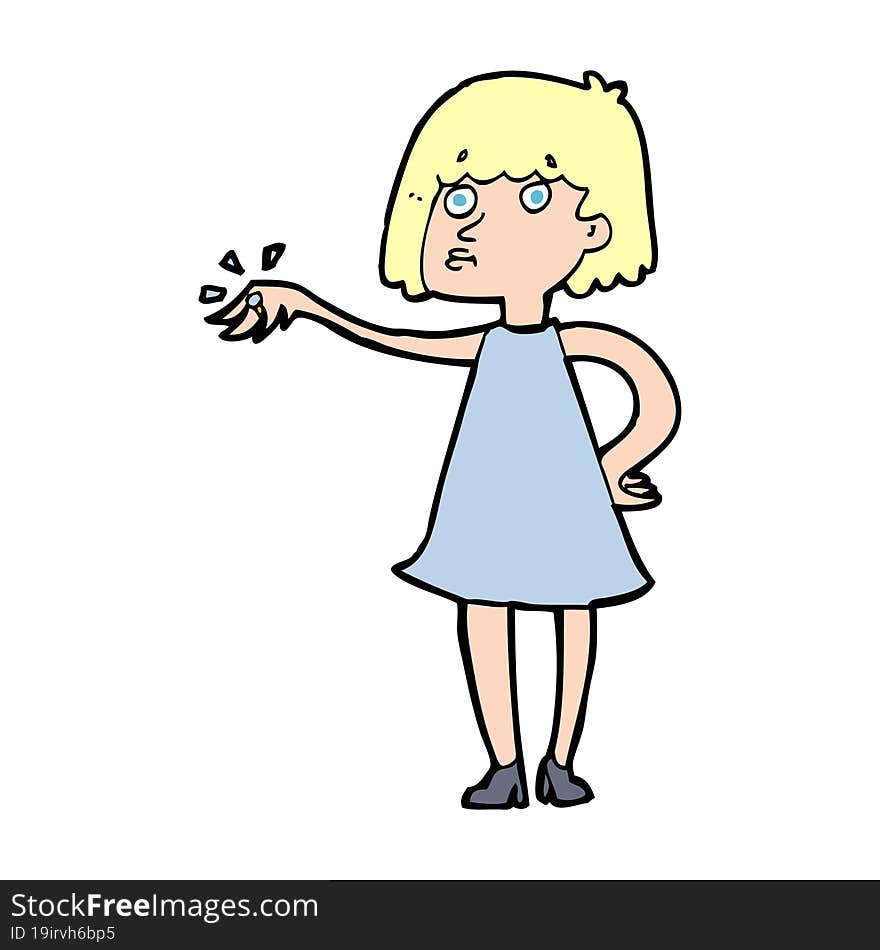 cartoon woman showing off engagement ring