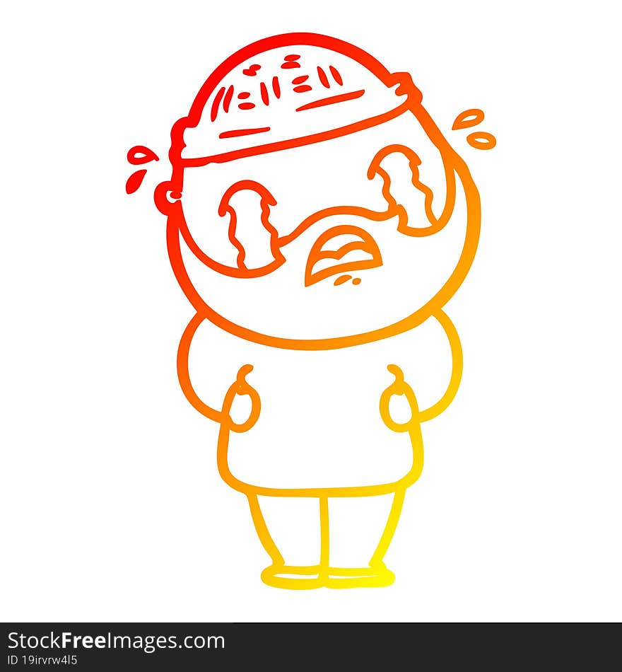 warm gradient line drawing cartoon bearded man crying