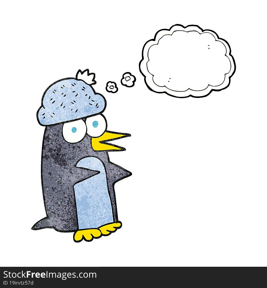 thought bubble textured cartoon penguin