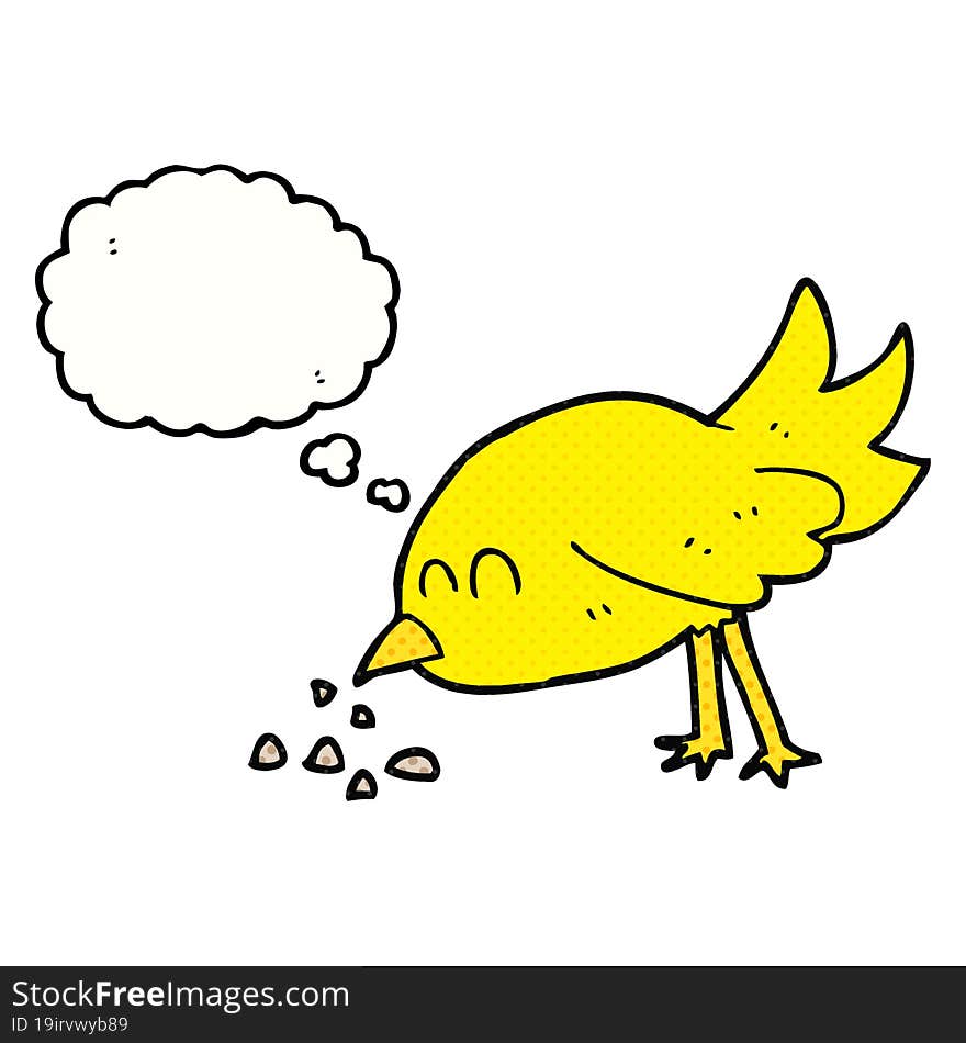 freehand drawn thought bubble cartoon bird pecking seeds