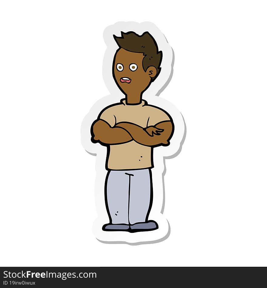 sticker of a cartoon man with crossed arms