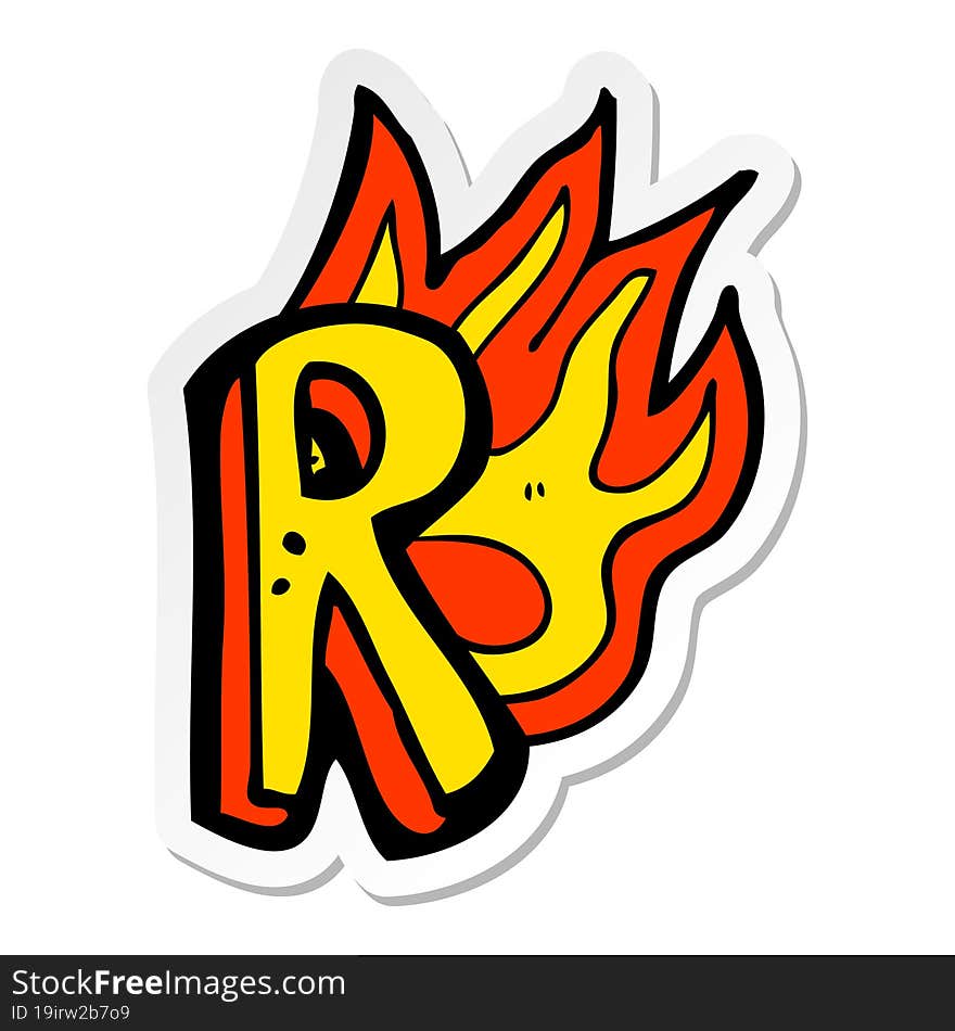 sticker of a cartoon flaming letter