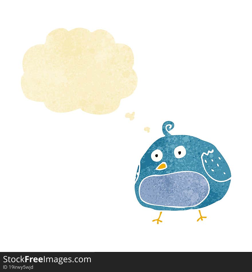 cartoon fat bird with thought bubble