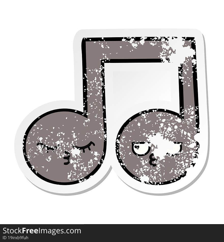 distressed sticker of a cute cartoon musical note