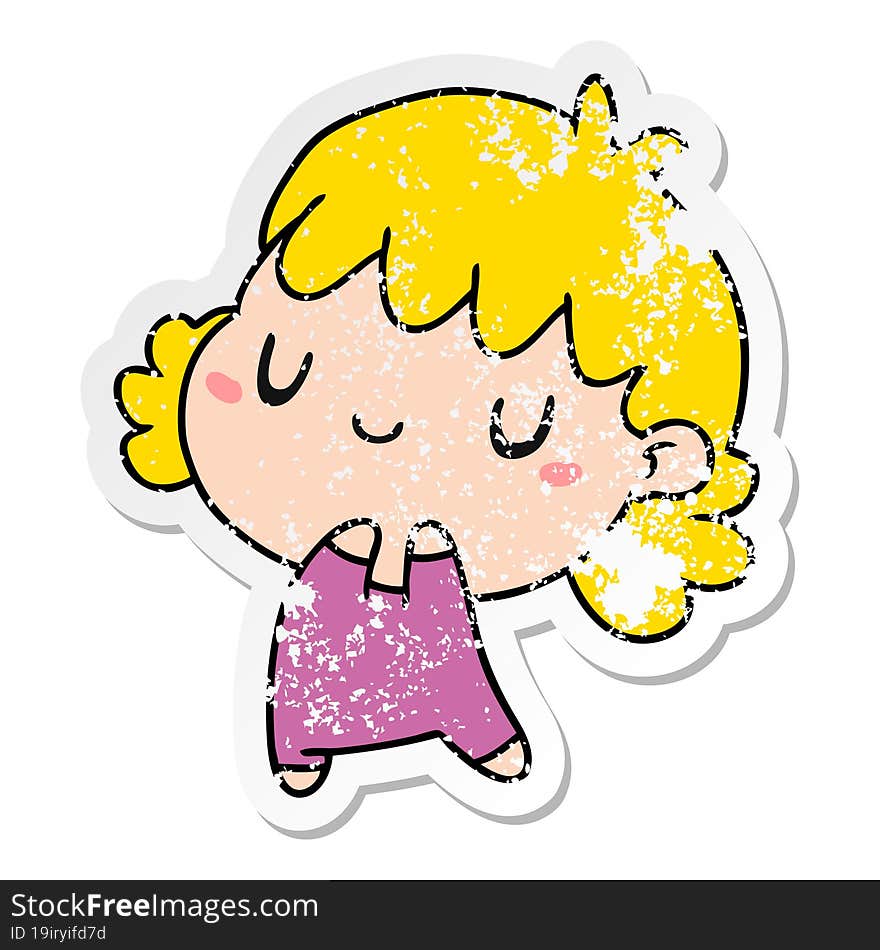 distressed sticker cartoon illustration of a cute kawaii girl. distressed sticker cartoon illustration of a cute kawaii girl