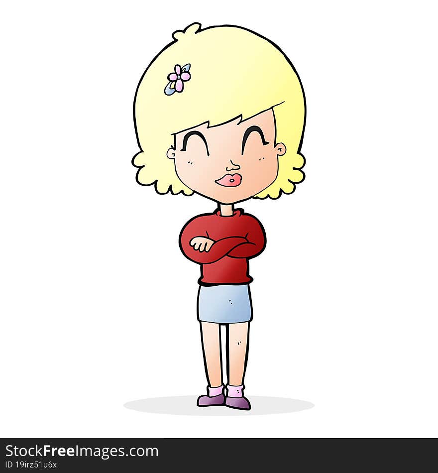 cartoon happy woman with folded arms