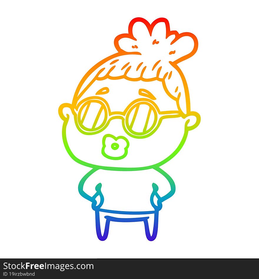 rainbow gradient line drawing cartoon librarian woman wearing spectacles