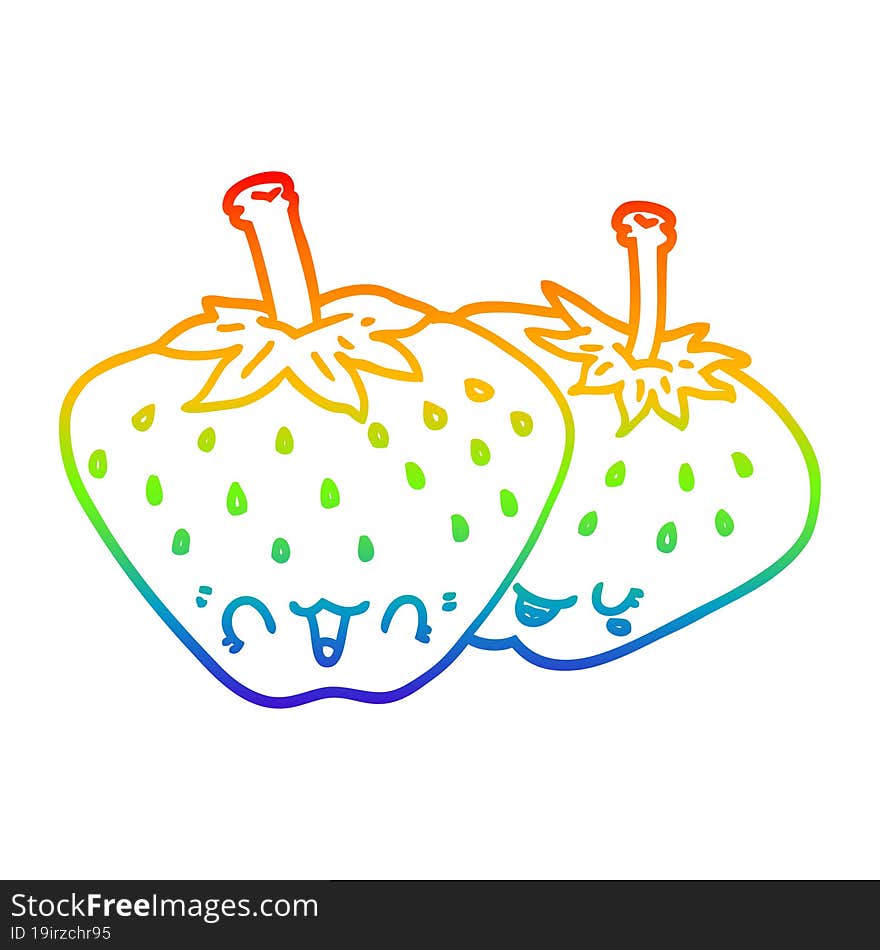 rainbow gradient line drawing cartoon strawberries