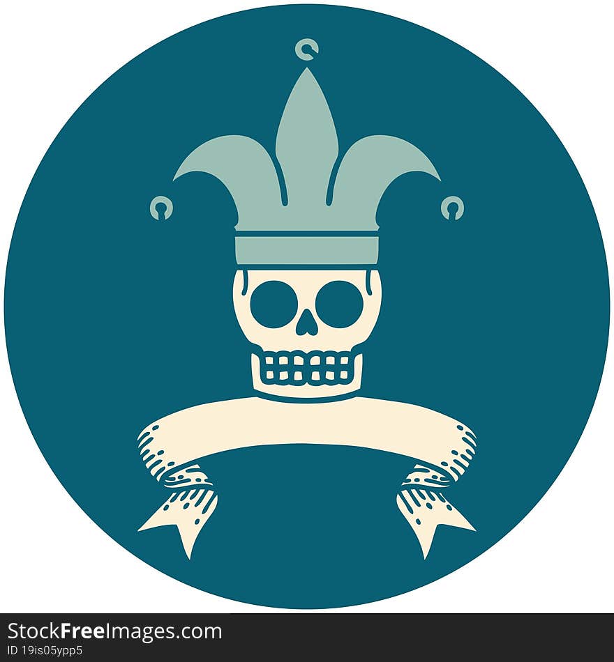 icon with banner of a skull jester