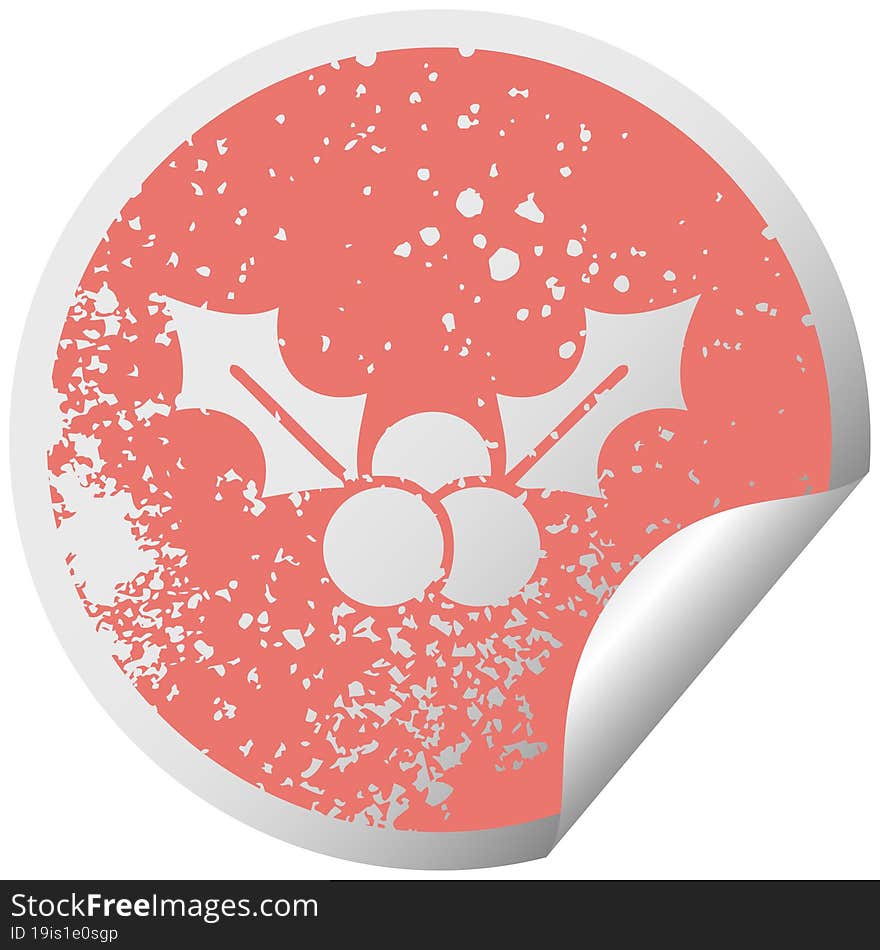 Distressed Circular Peeling Sticker Symbol Christmas Holly