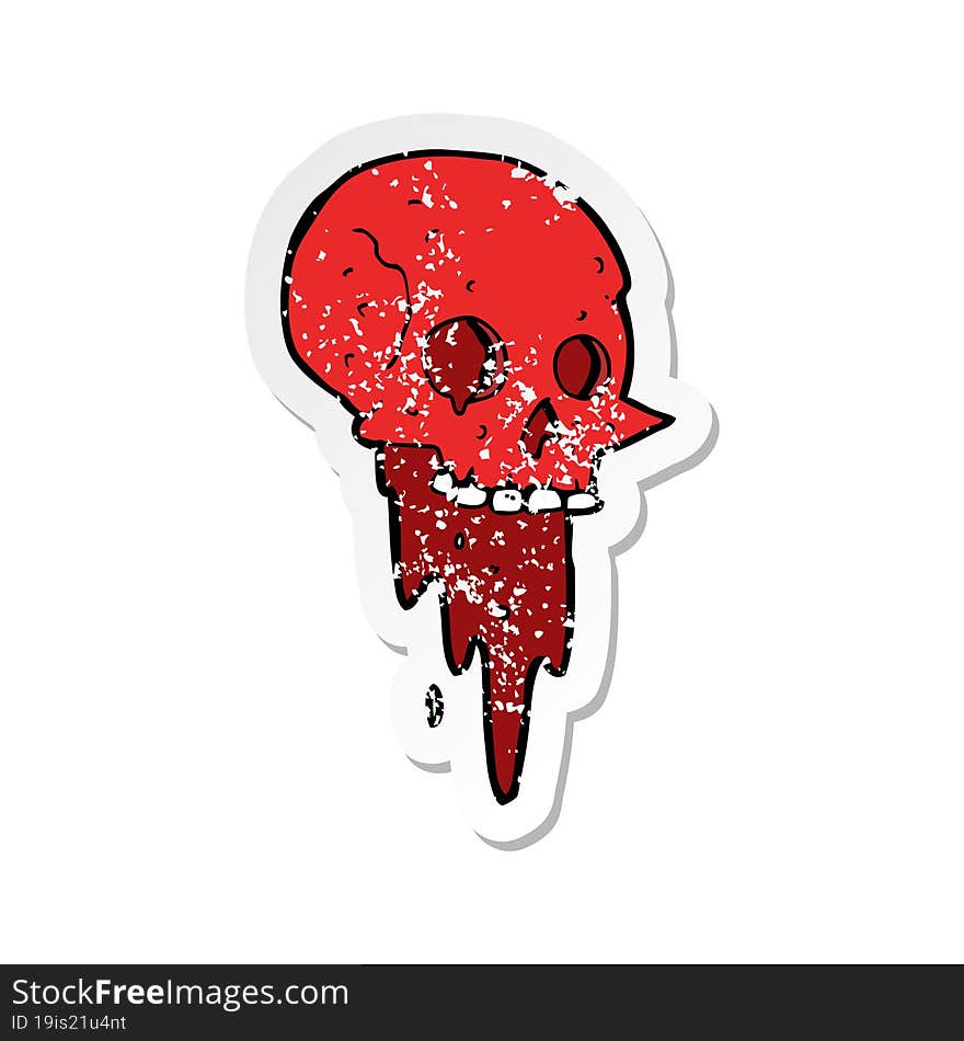 retro distressed sticker of a gross halloween skull cartoon