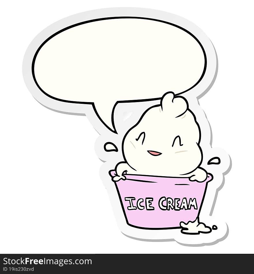 Cute Cartoon Ice Cream And Speech Bubble Sticker