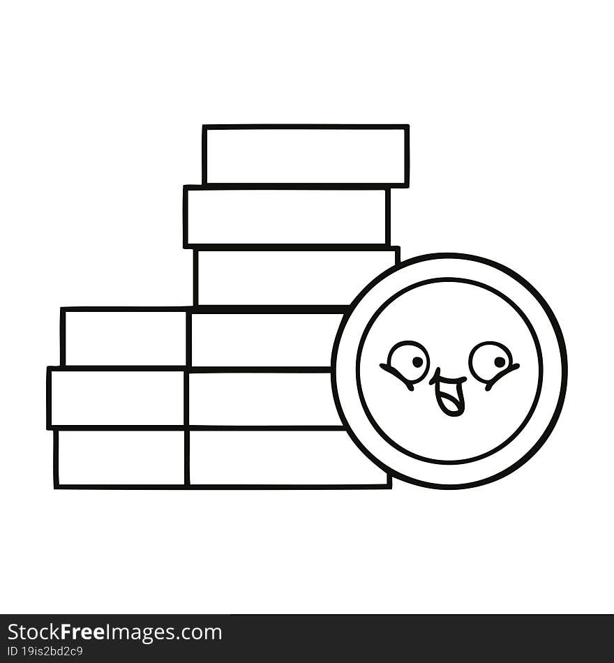 line drawing cartoon of a coins. line drawing cartoon of a coins