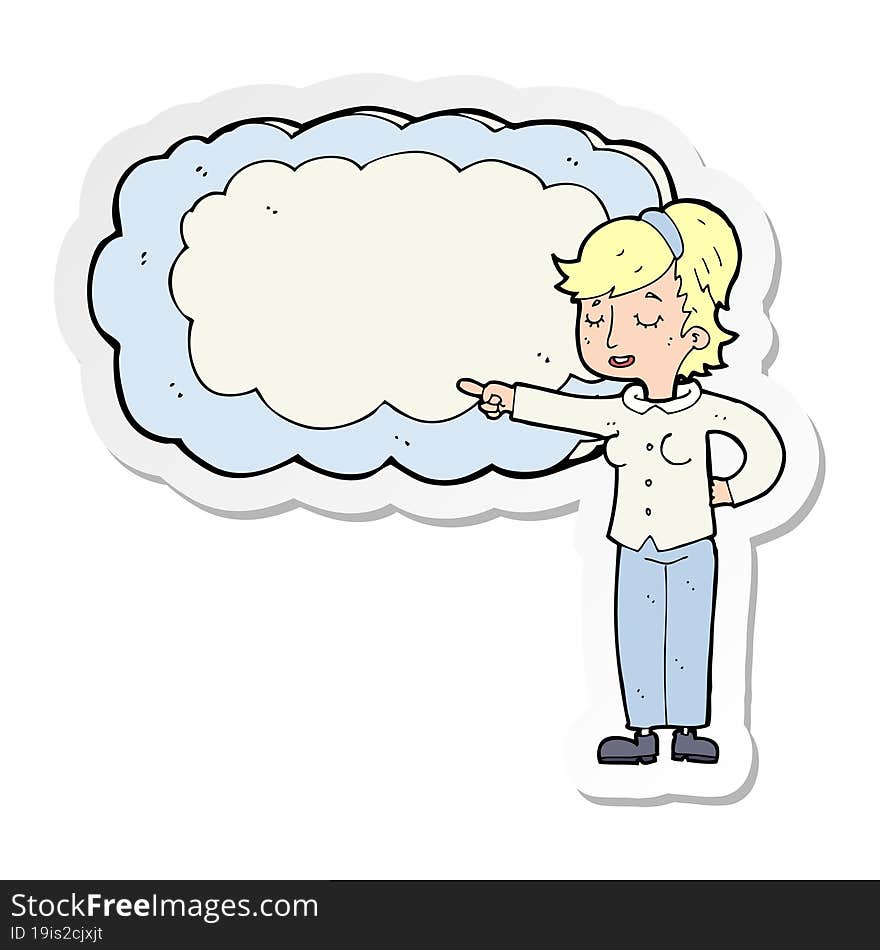 sticker of a cartoon woman with text space cloud