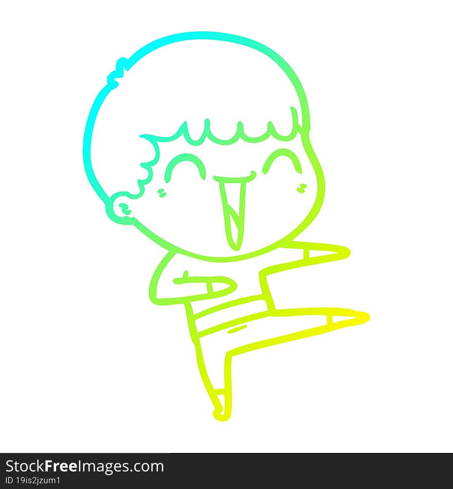 cold gradient line drawing of a cartoon happy man