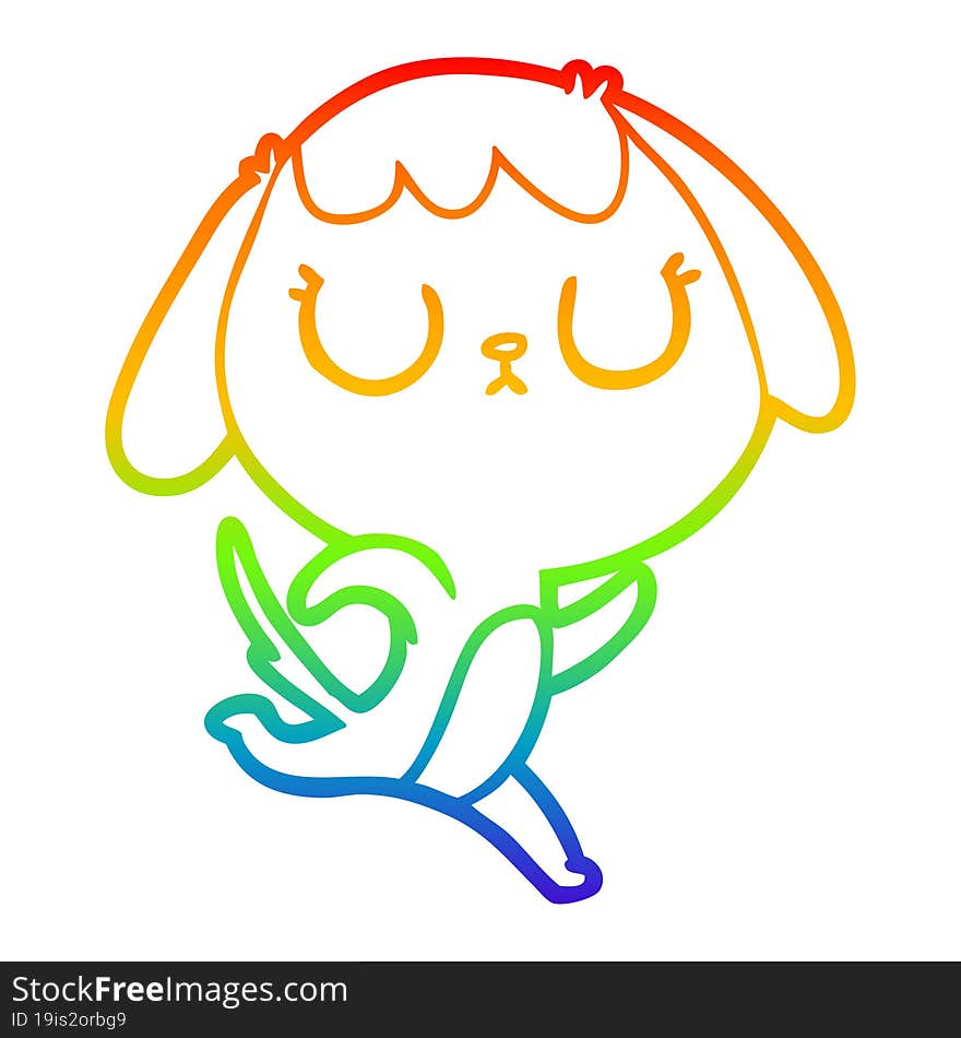 rainbow gradient line drawing of a cute cartoon dog