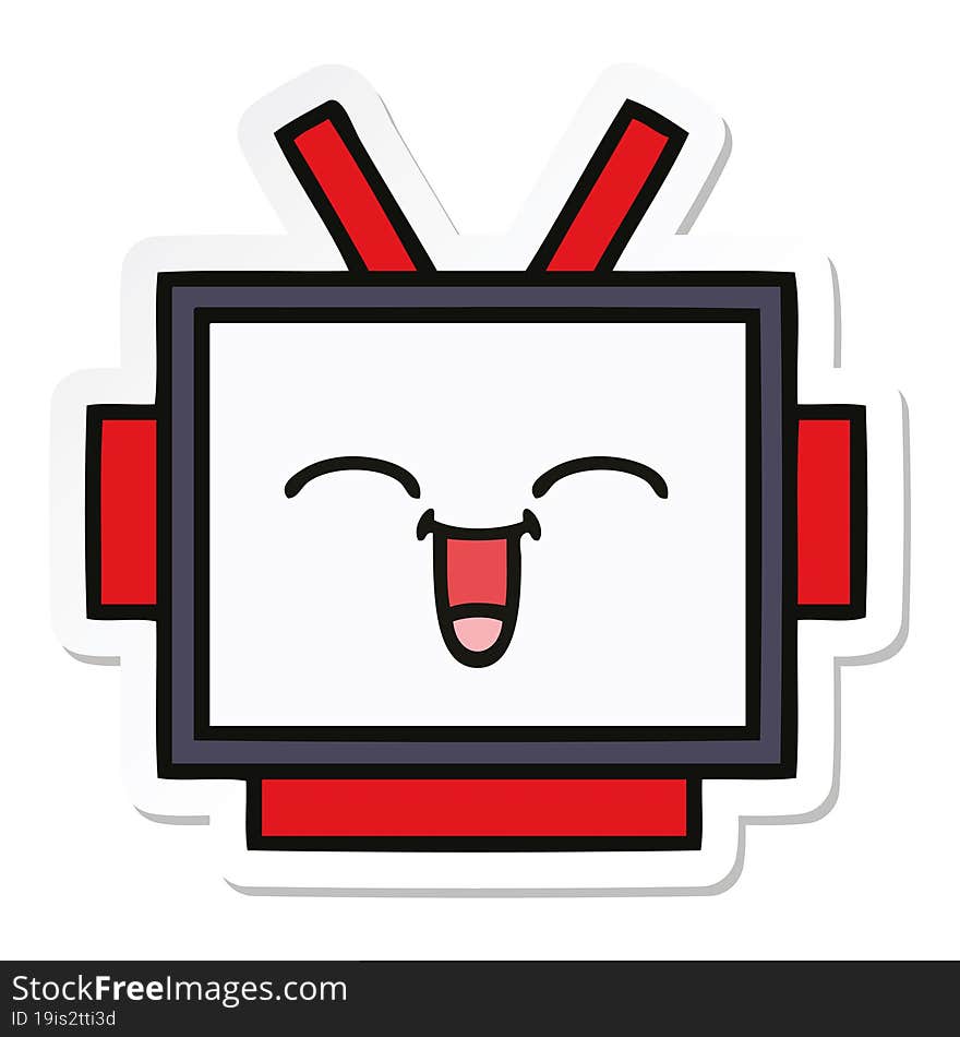 Sticker Of A Cute Cartoon Robot Head