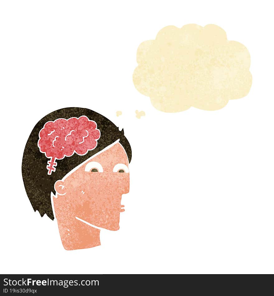 Cartoon Head With Brain Symbol With Thought Bubble