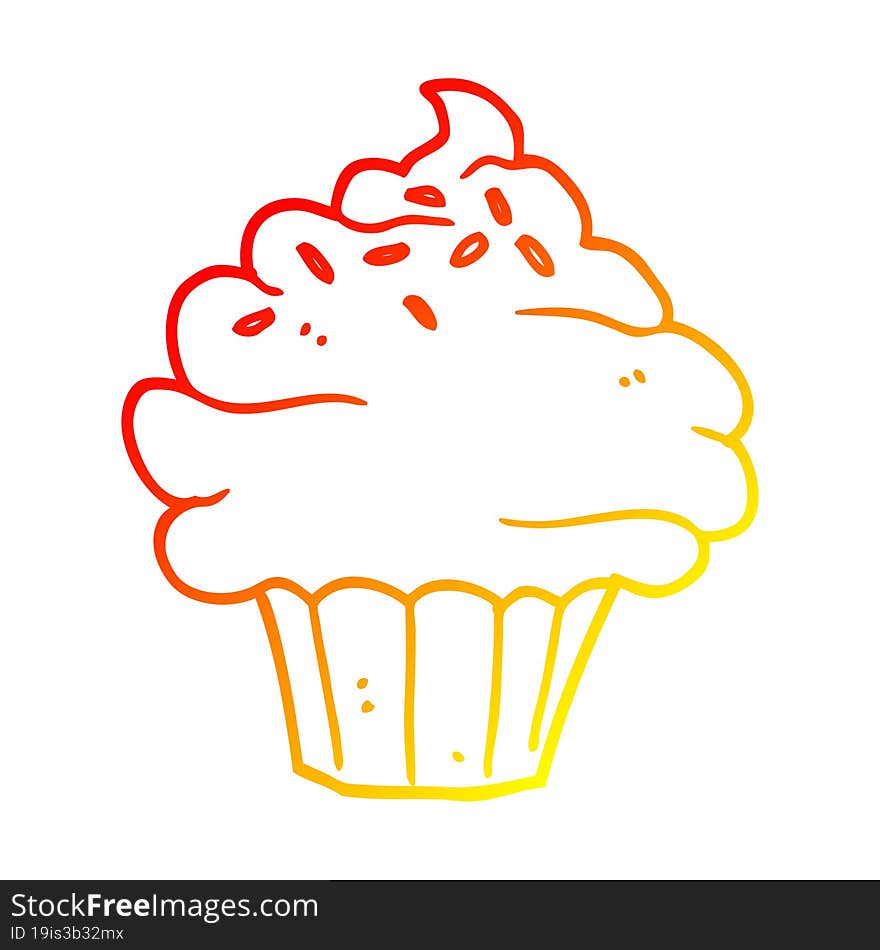 warm gradient line drawing of a cartoon cupcake