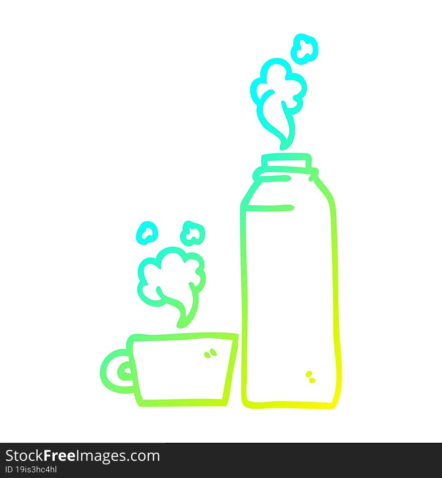 cold gradient line drawing of a cartoon hot drink in flask