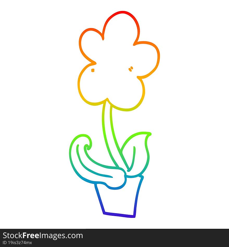 rainbow gradient line drawing of a cute cartoon flower