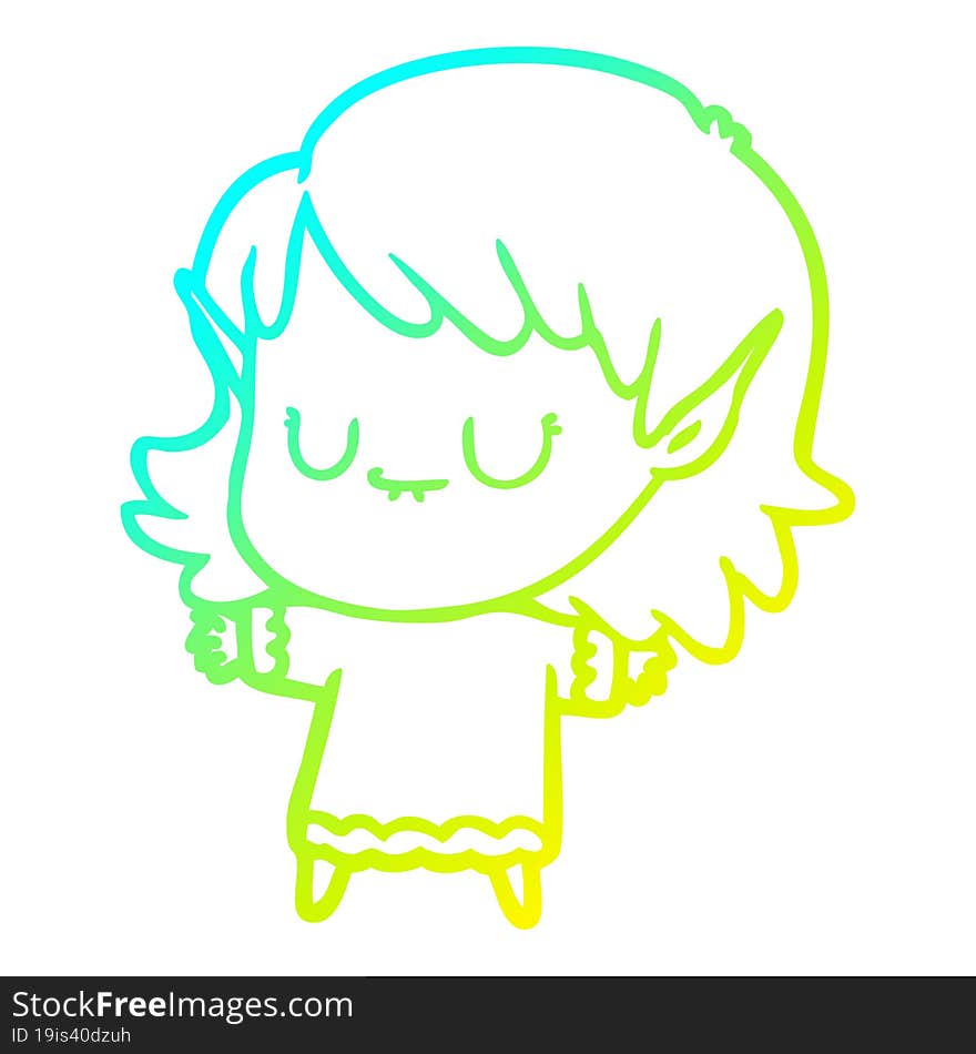 cold gradient line drawing happy cartoon elf girl