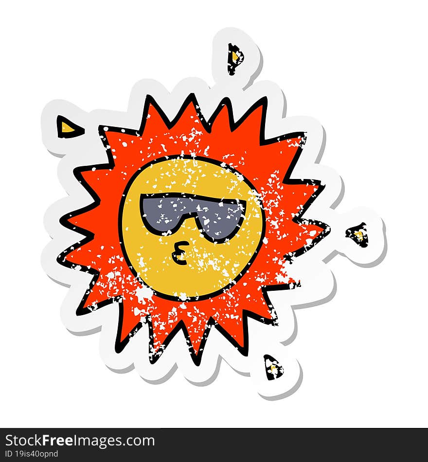 distressed sticker of a cartoon sun