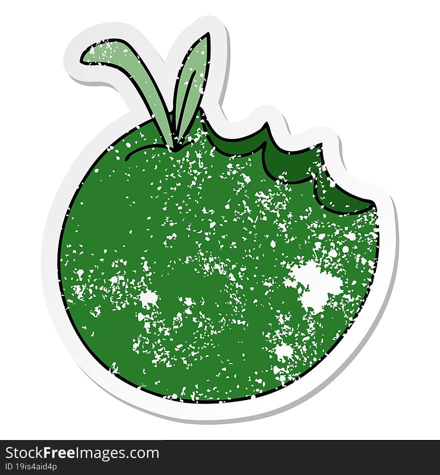 distressed sticker of a quirky hand drawn cartoon apple