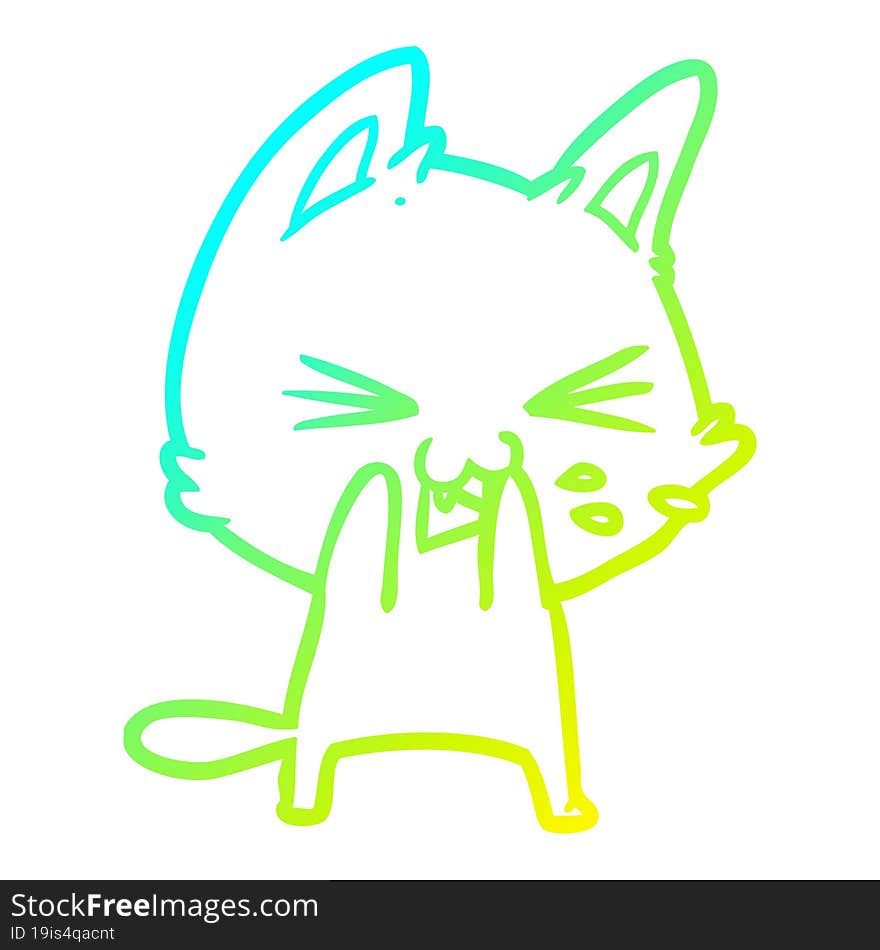 cold gradient line drawing cartoon cat hissing