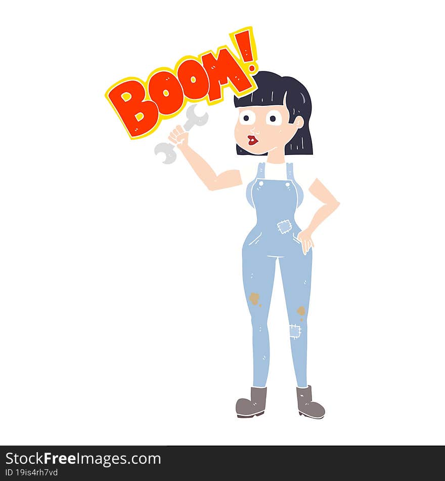 Flat Color Illustration Of A Cartoon Mechanic Woman