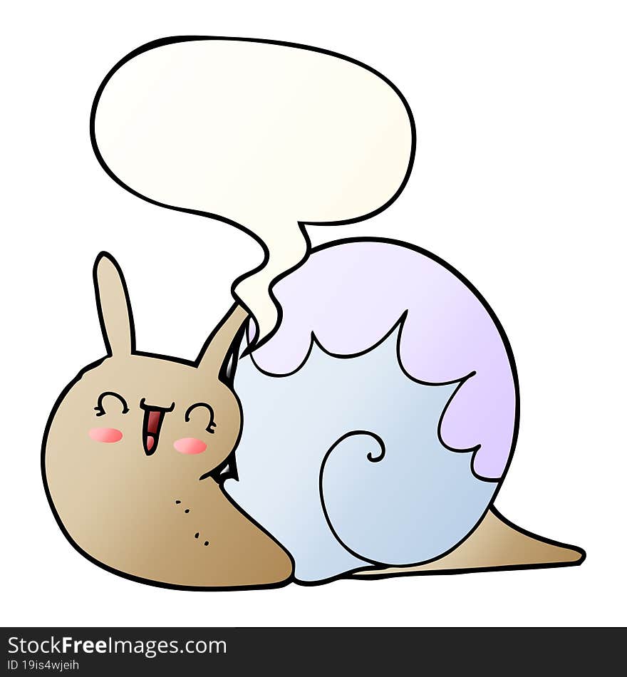 Cute Cartoon Snail And Speech Bubble In Smooth Gradient Style