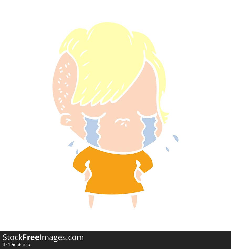 flat color style cartoon crying girl