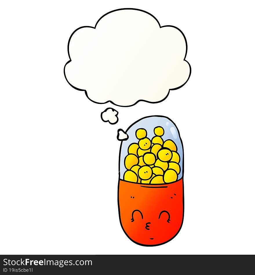 cartoon pill and thought bubble in smooth gradient style