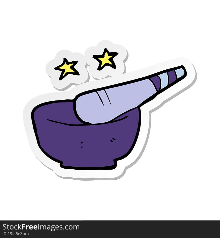 sticker of a cartoon pestle and mortar