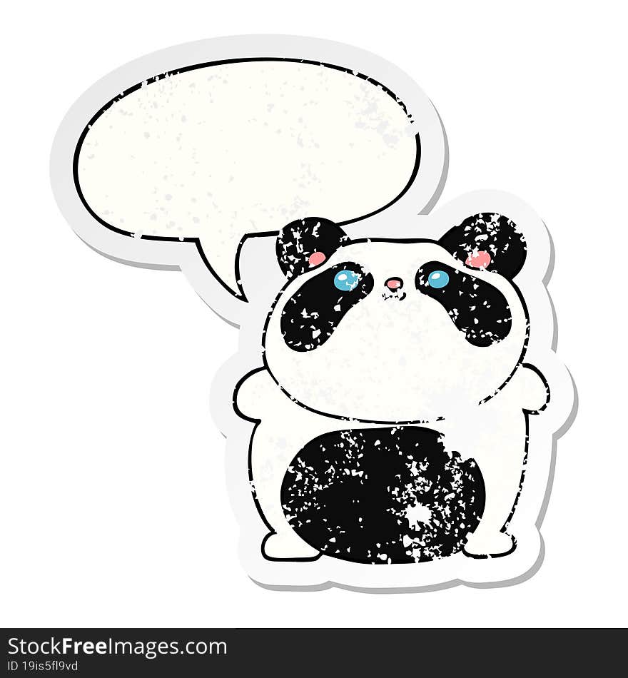 Cartoon Panda And Speech Bubble Distressed Sticker