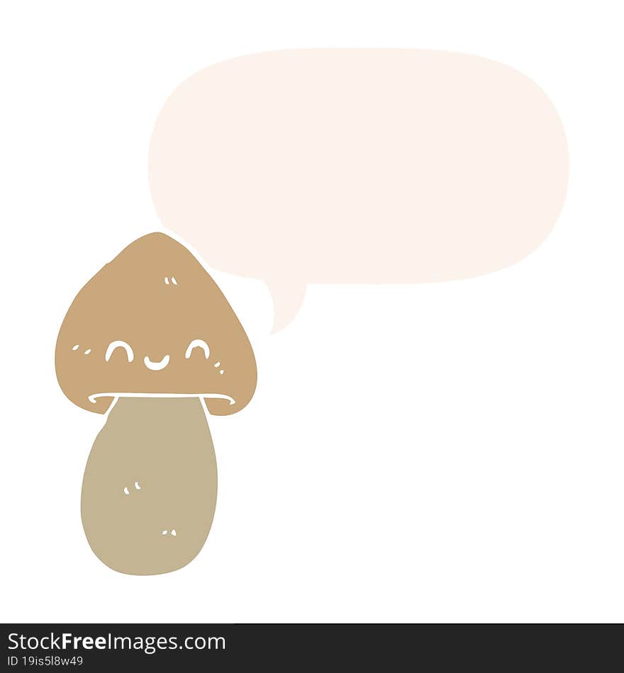 Cartoon Mushroom And Speech Bubble In Retro Style