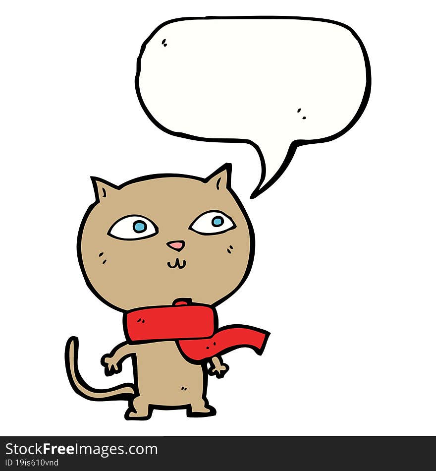 cartoon funny cat wearing scarf with speech bubble