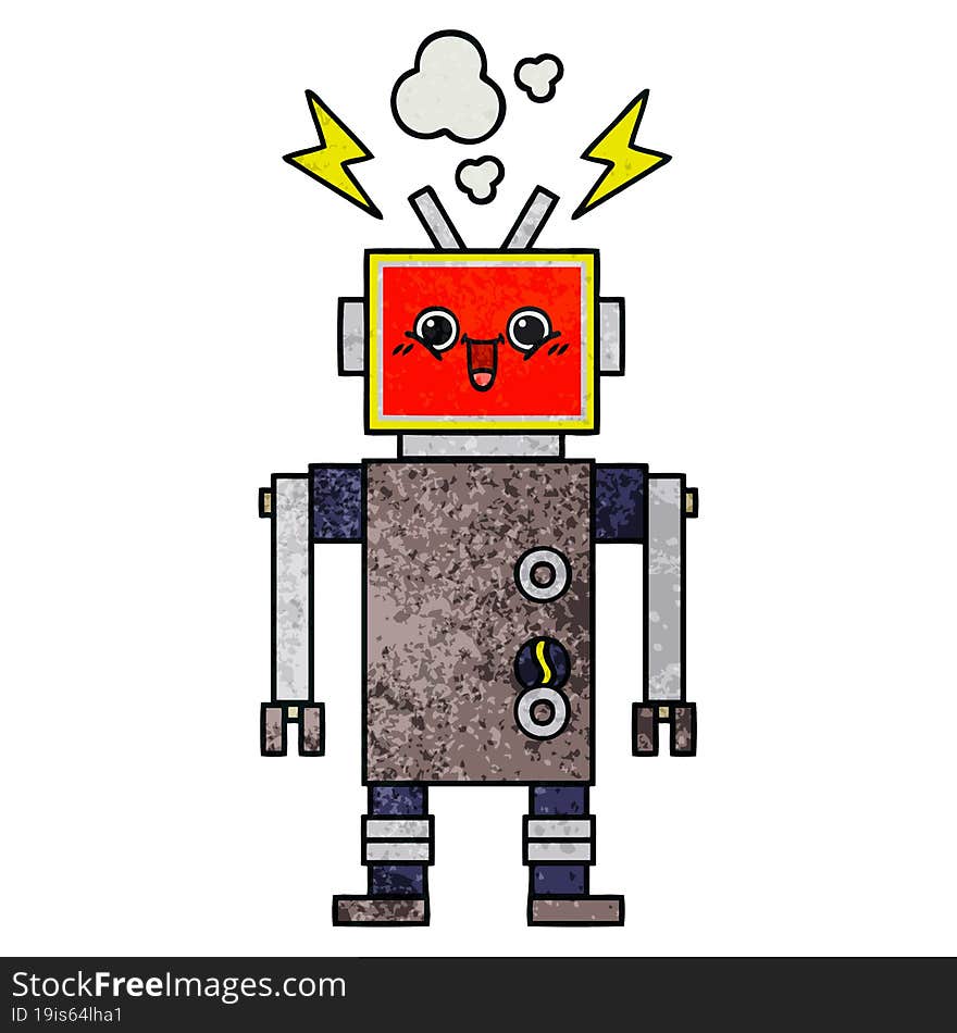 Retro Grunge Texture Cartoon Happy Robot