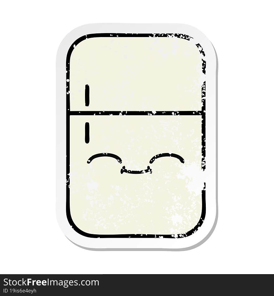 distressed sticker of a cute cartoon fridge freezer