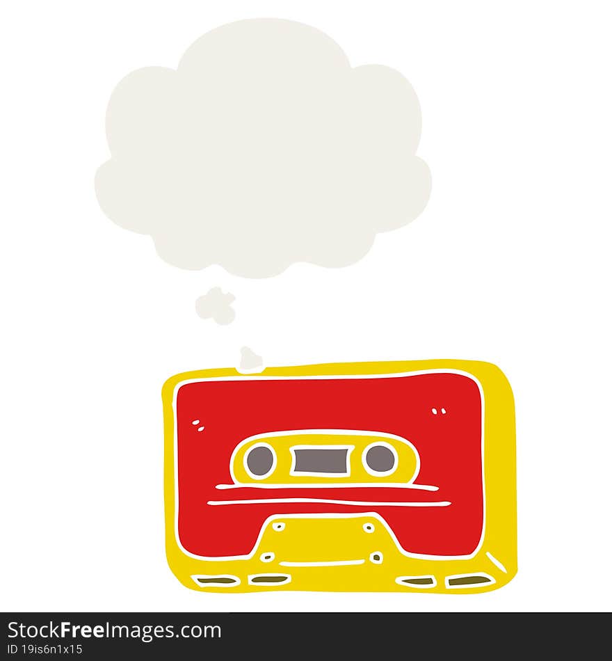 cartoon old tape cassette and thought bubble in retro style