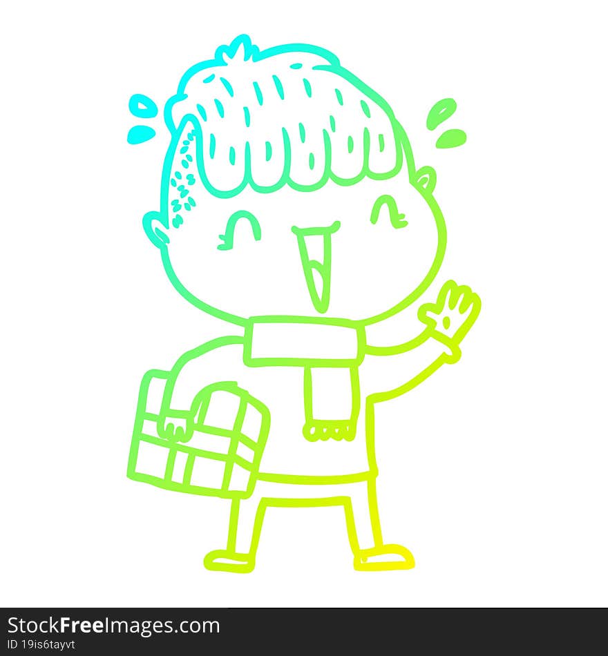 cold gradient line drawing cartoon happy boy surprised