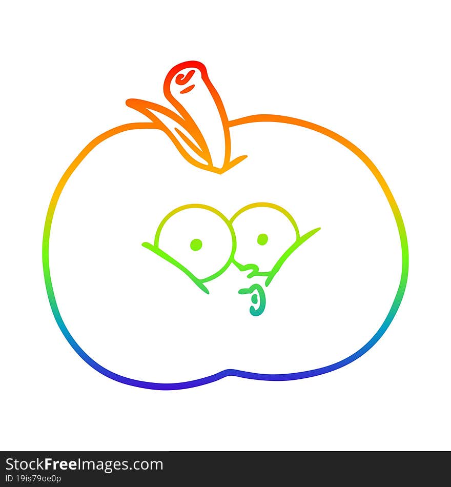 Rainbow Gradient Line Drawing Cartoon Apple