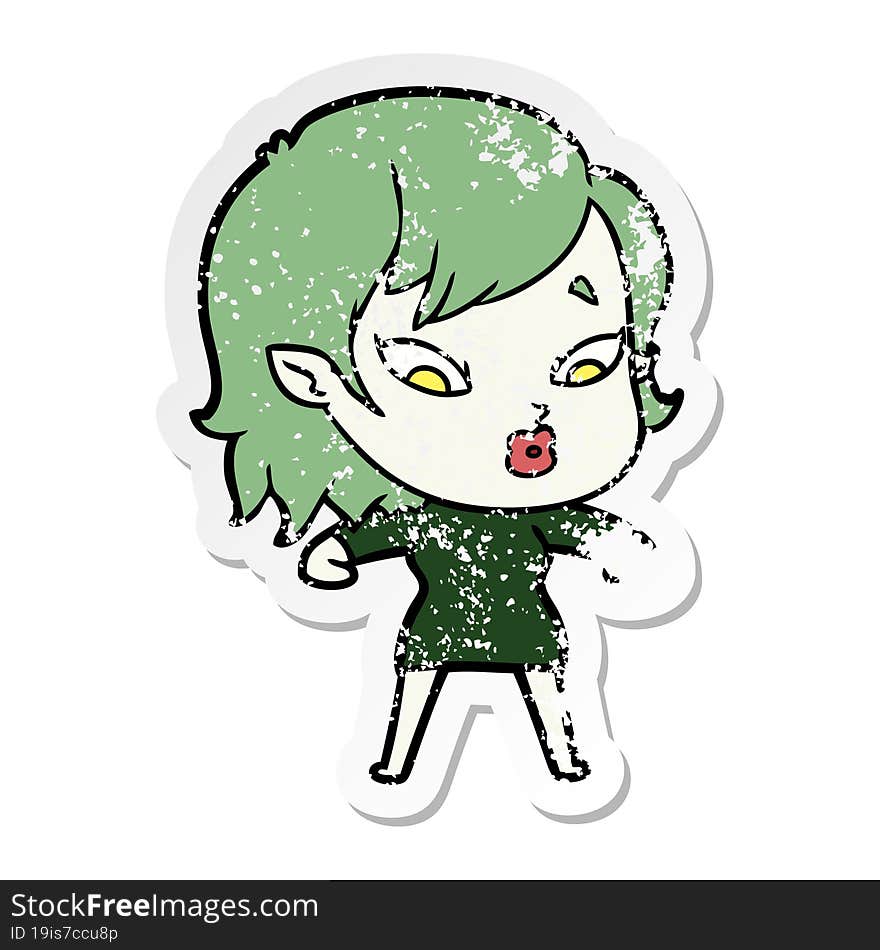 distressed sticker of a cute cartoon vampire girl