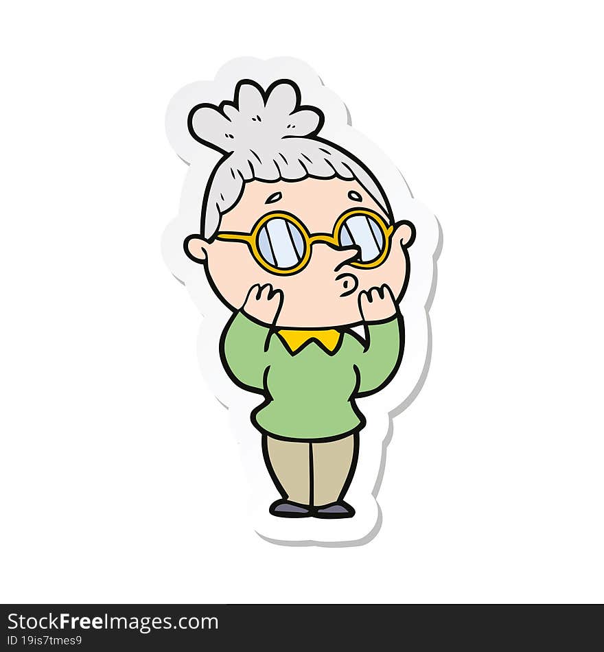 Sticker Of A Cartoon Woman Wearing Glasses