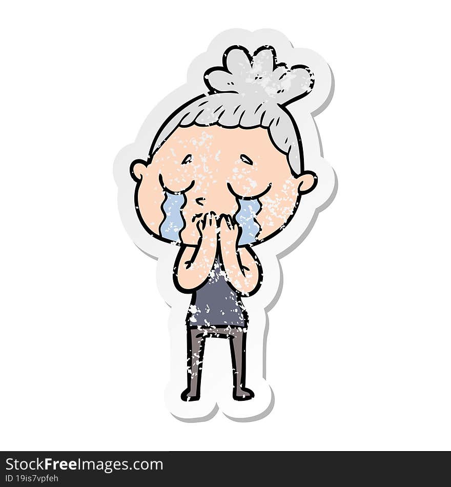 distressed sticker of a cartoon crying woman