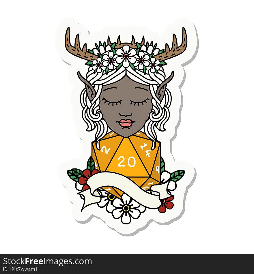 elf druid with natural twenty dice roll sticker