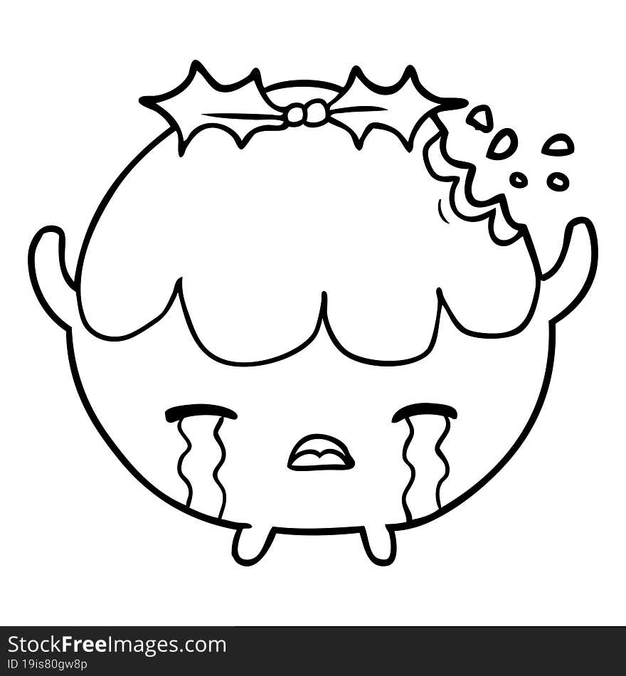 line drawing of a christmas pudding crying. line drawing of a christmas pudding crying